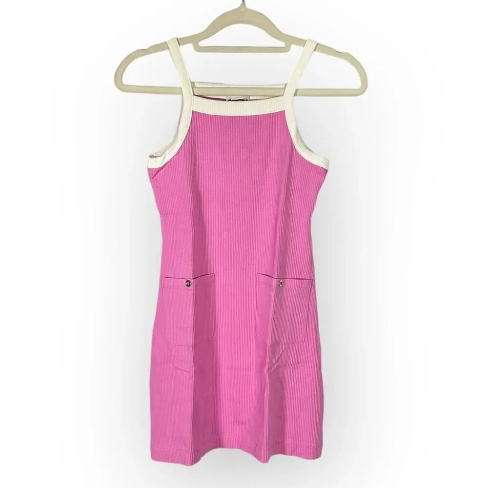 Crewcuts Rib Tank Top Mini Dress Girl's 8 Pink White Vintage Sleeveless NWT